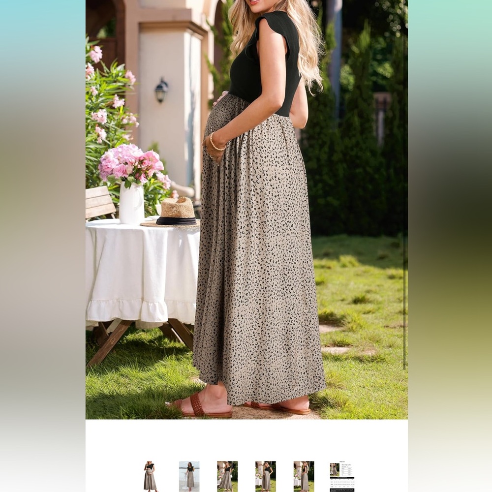 🎀NWT Maternity Sleeveless Ribbed Fashion Casual Outfits Maxi Dress with Pockets - Picture 3 of 8